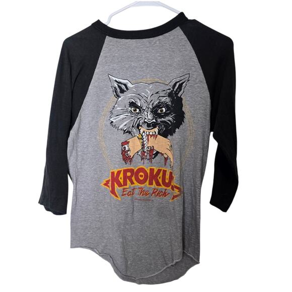 Vintage Krokus Eat The Rich 1983 Tour Shirt Metal Raglan Tee Concert Medium - Picture 1 of 5